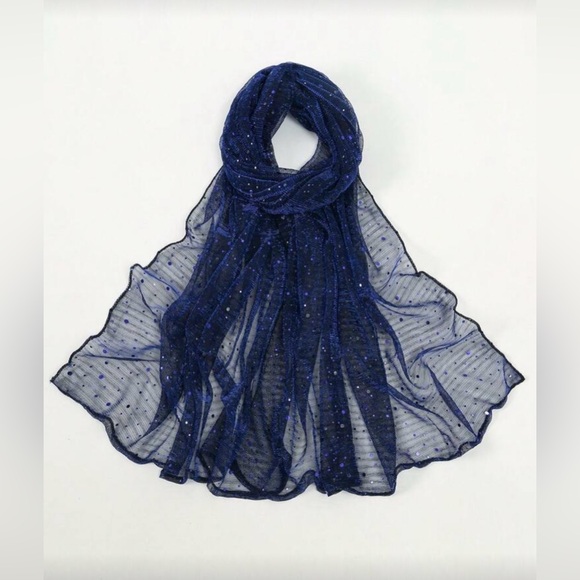 Elegant Blue Sheer Sequin Scarf - Picture 2 of 2